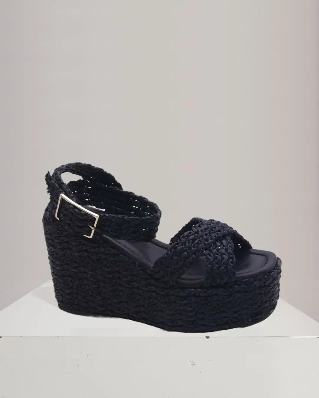 SEMERDJIAN SMR 2780 Raffia Wedge Sandals Black Free delivery