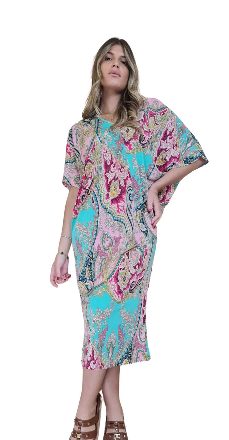 Robe midi à manches courtes Imprimé Multicolore