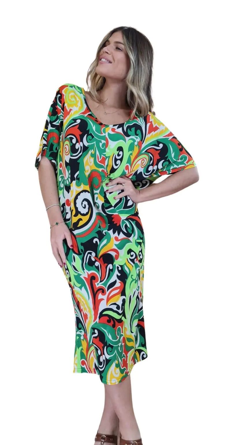 Robe midi à manches courtes Imprimé Multicolore