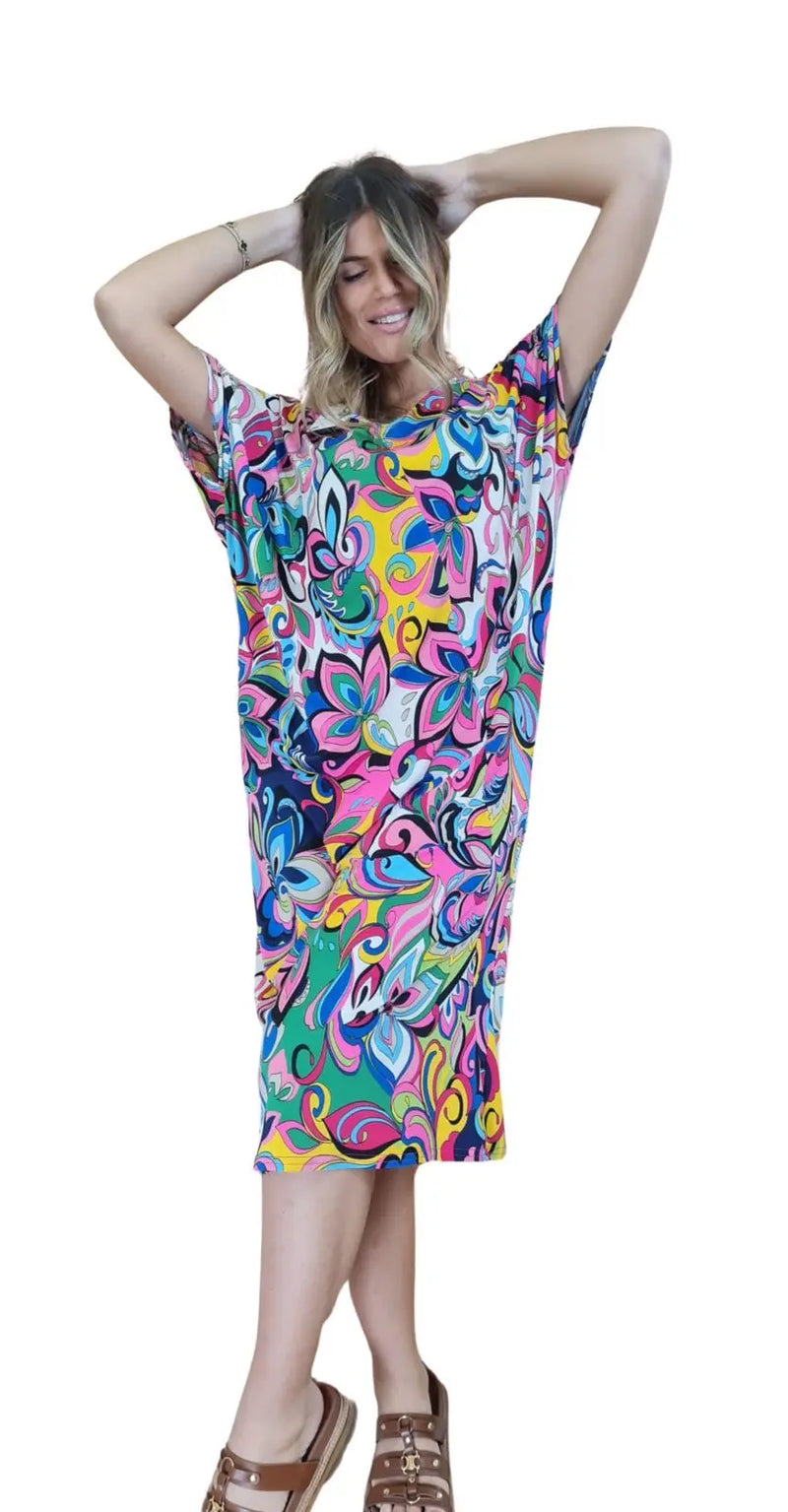 Robe midi à manches courtes Imprimé Multicolore