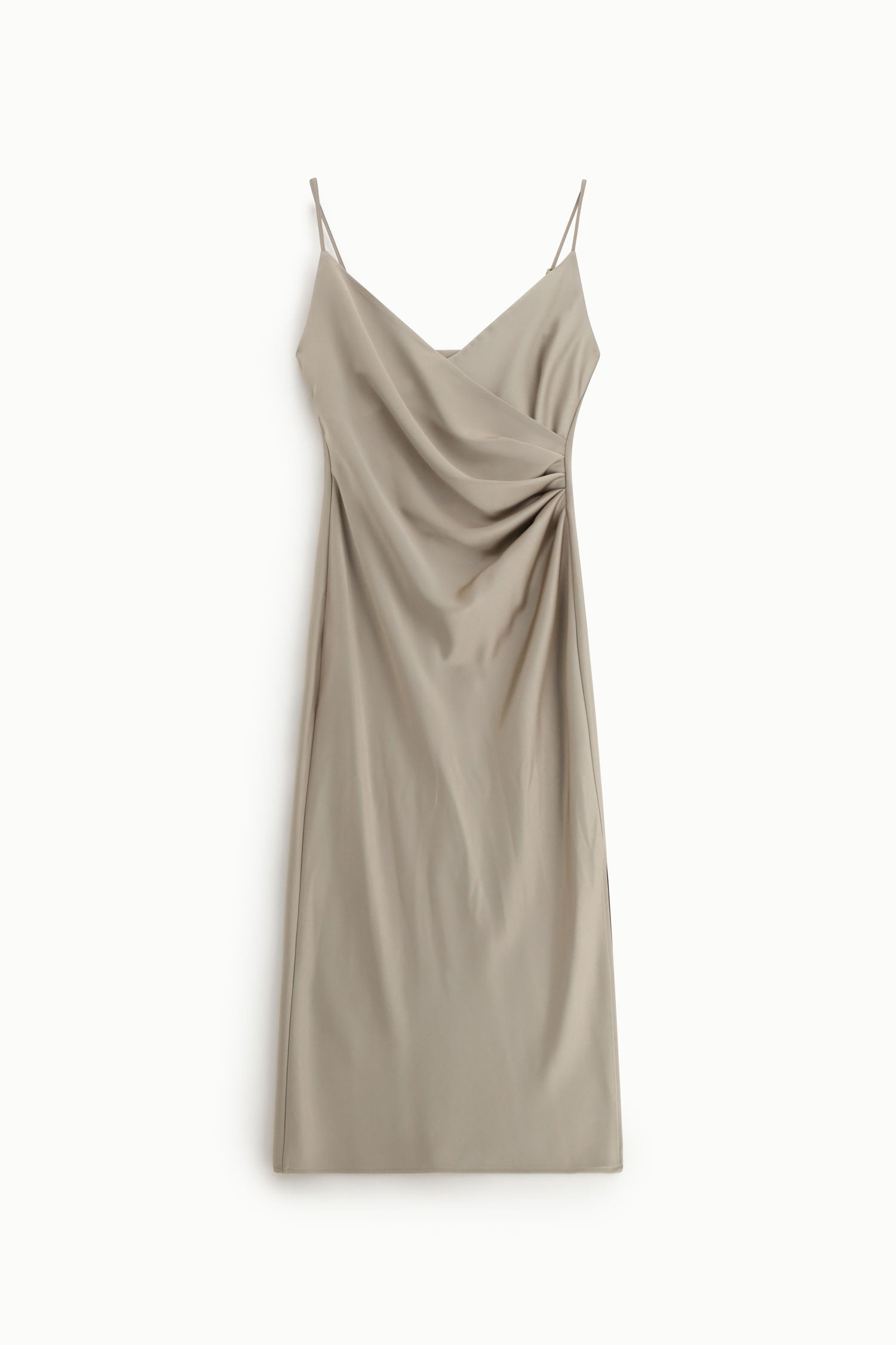 Robe longue Imperial beige drapée à fines bretelles