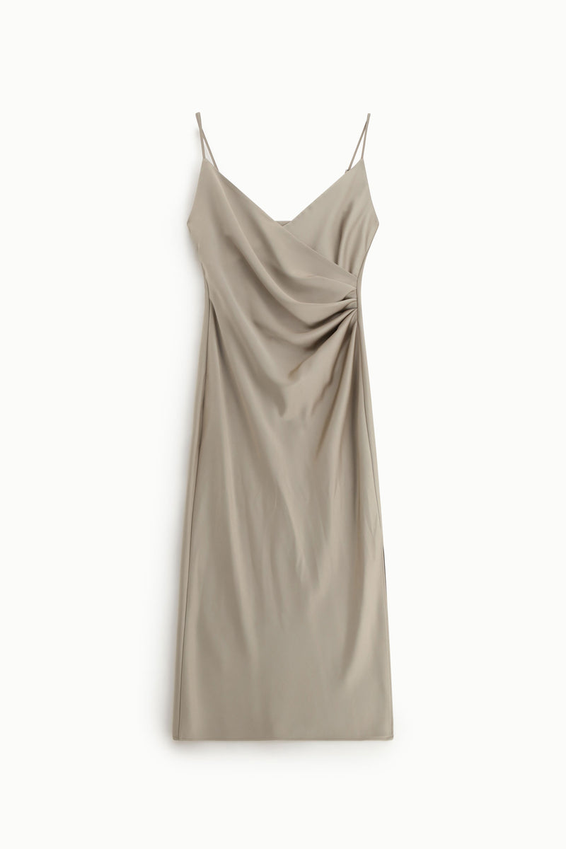 Robe longue Imperial beige drapée à fines bretelles