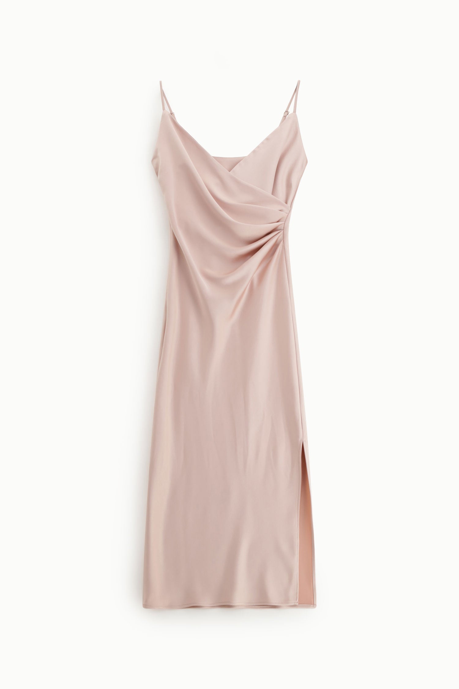 Robe longue Imperial rose poudré drapée à fines bretelles