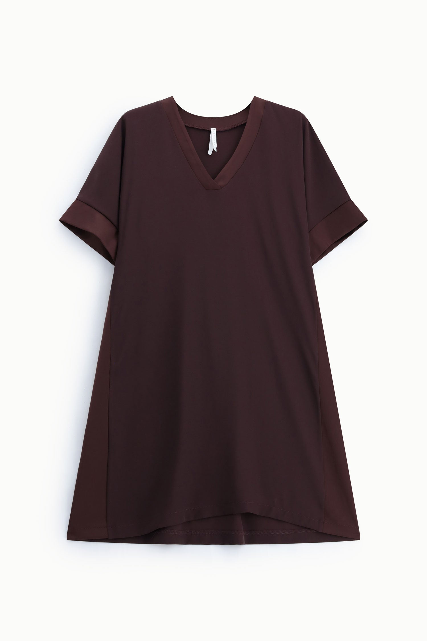 Robe courte Imperial Marron à col V et manches courtes