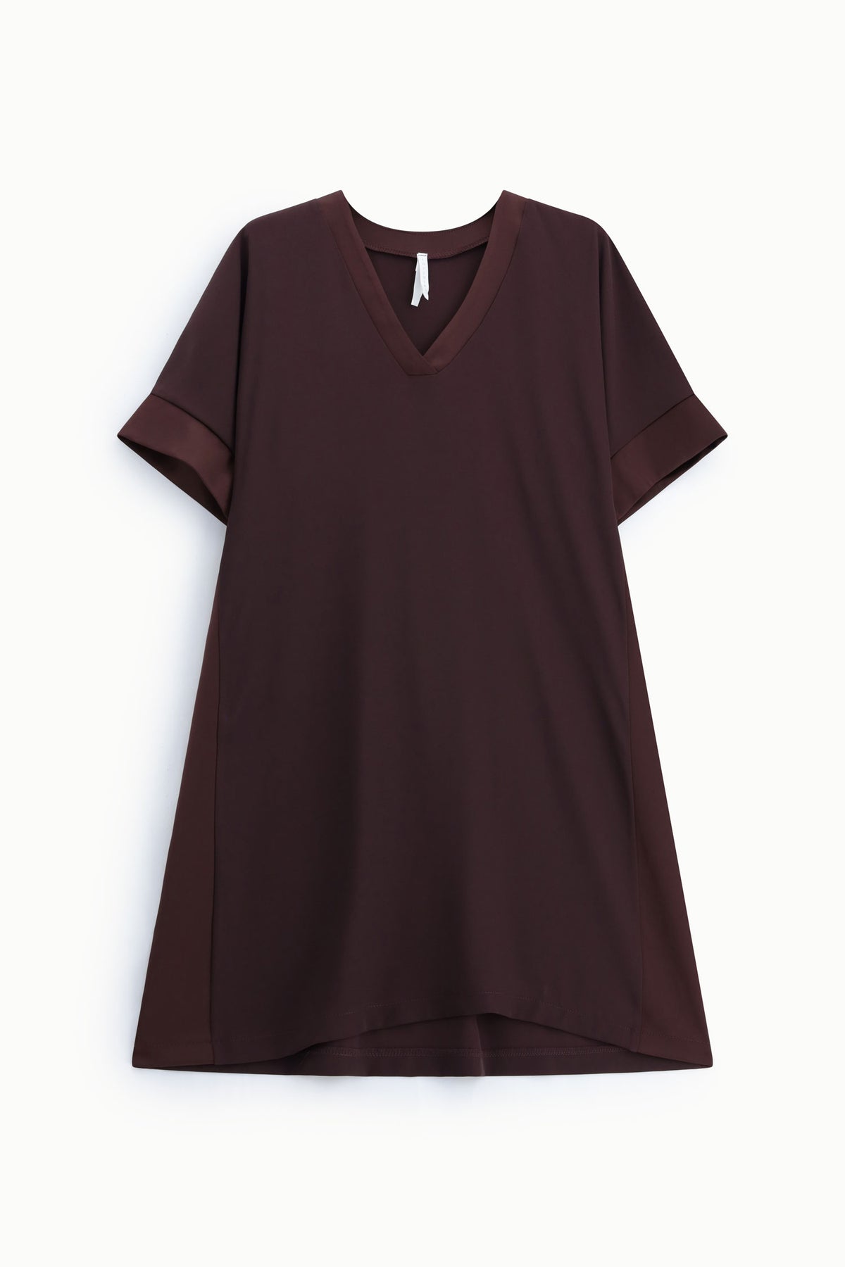 Robe courte Imperial Marron à col V et manches courtes