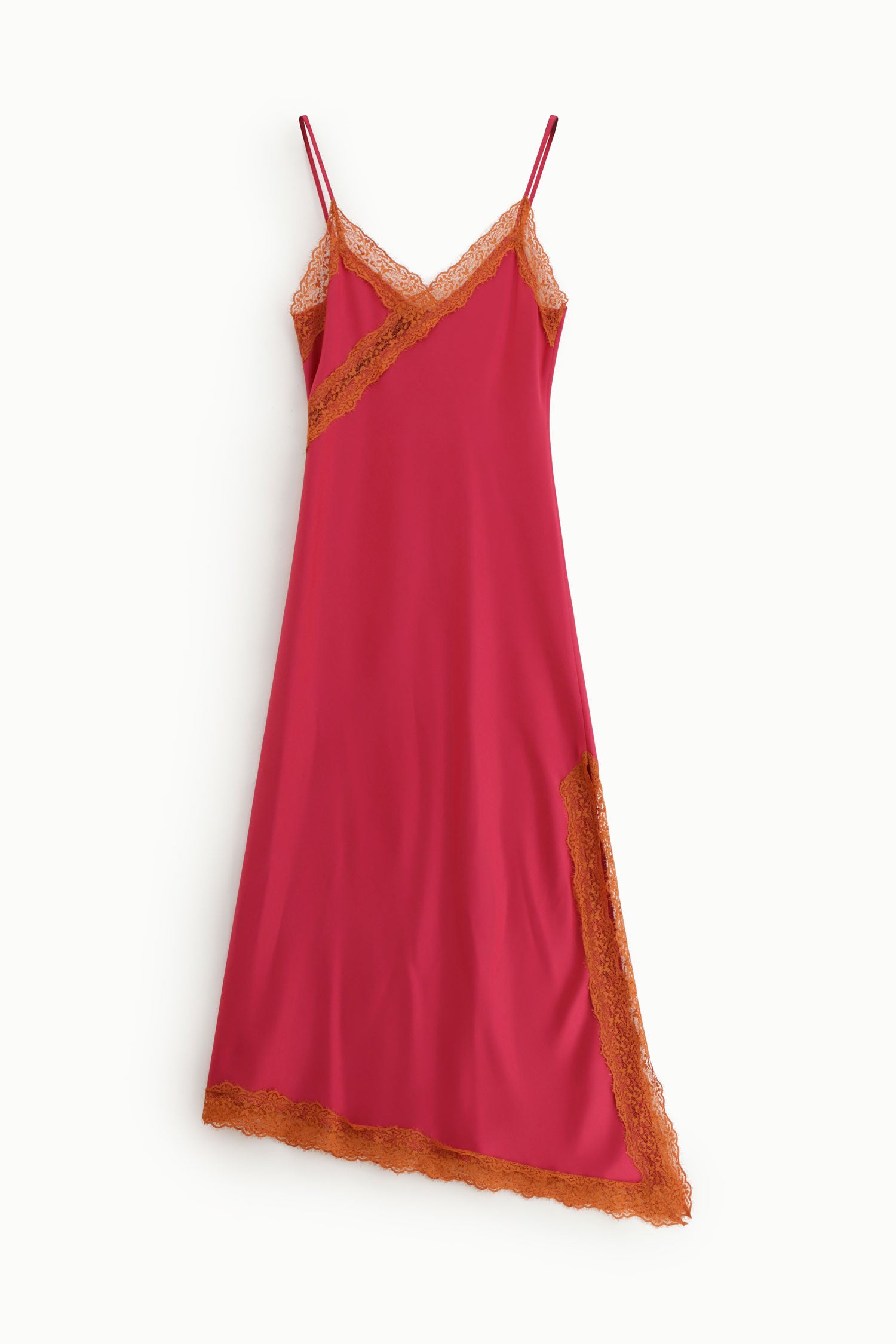 Robe midi Imperial à bretelles détails dentelle Rouge et orange