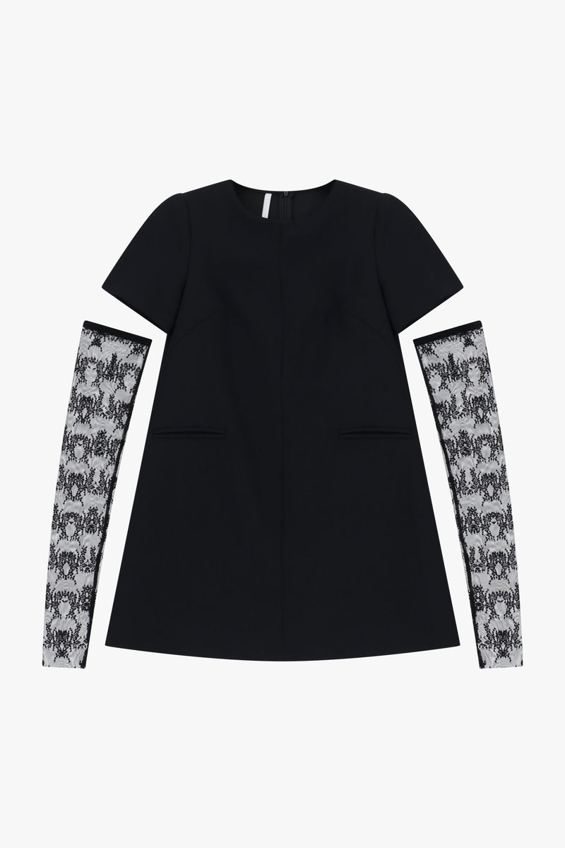 Robe courte Imperial manches courtes inserts dentelle Nero