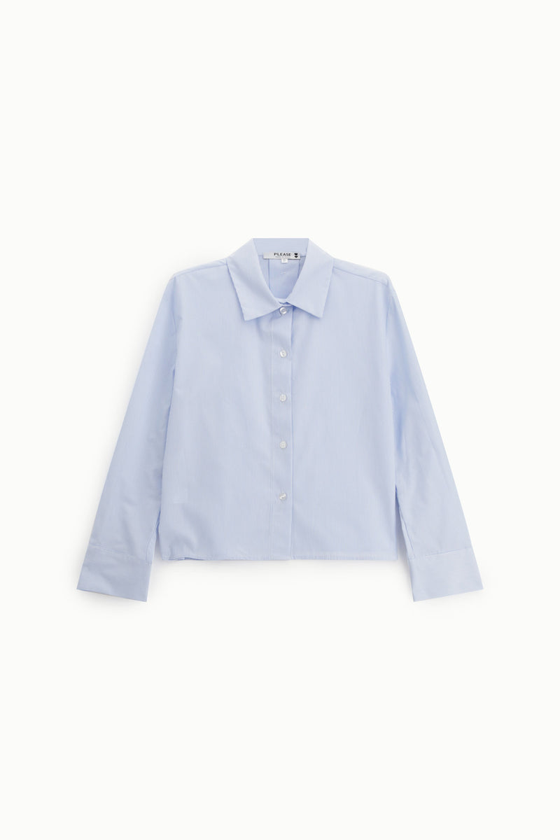 Chemise courte Please bleu ciel à manches longues