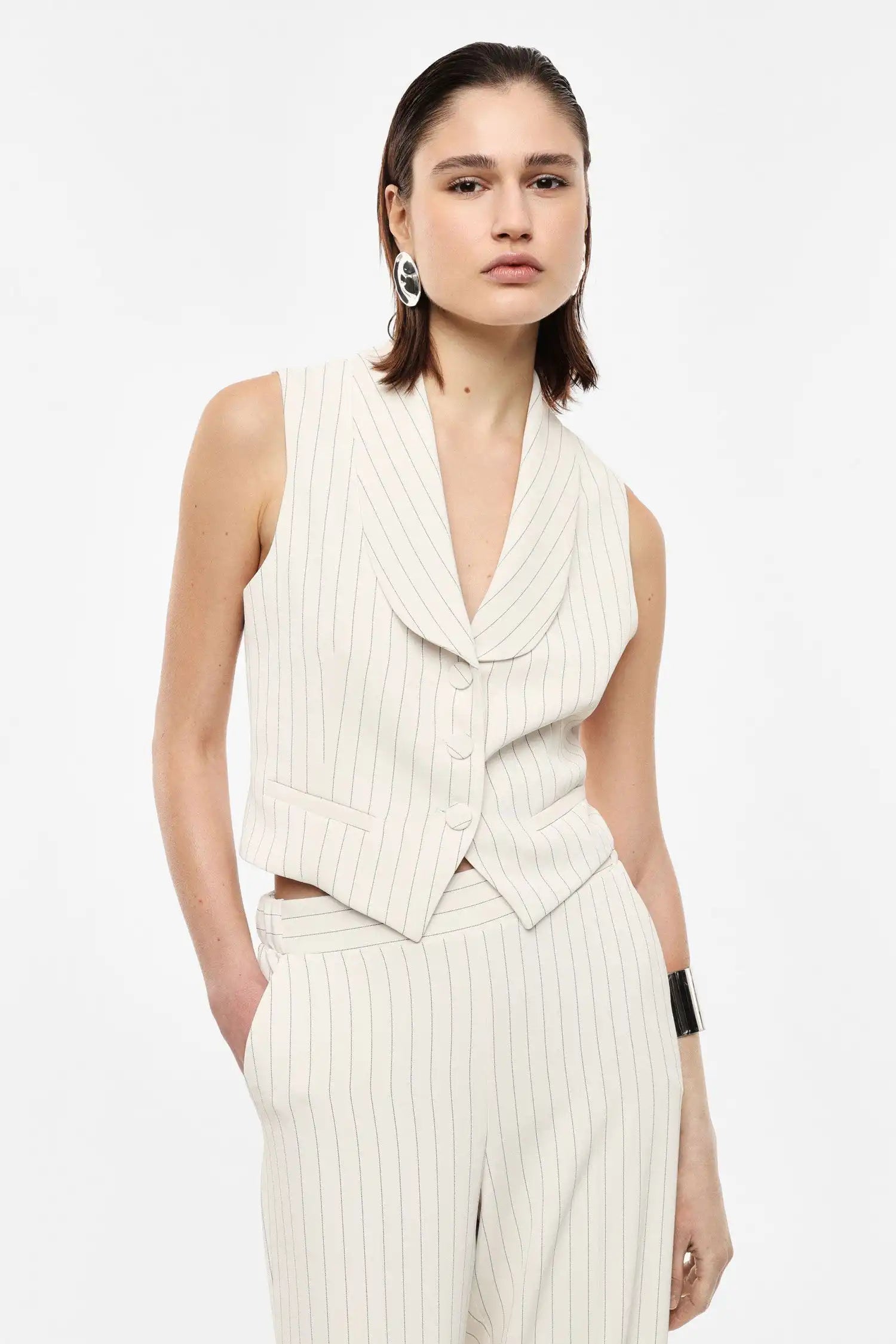 Gilet tailleur sans manche rayé Imperial PANNA