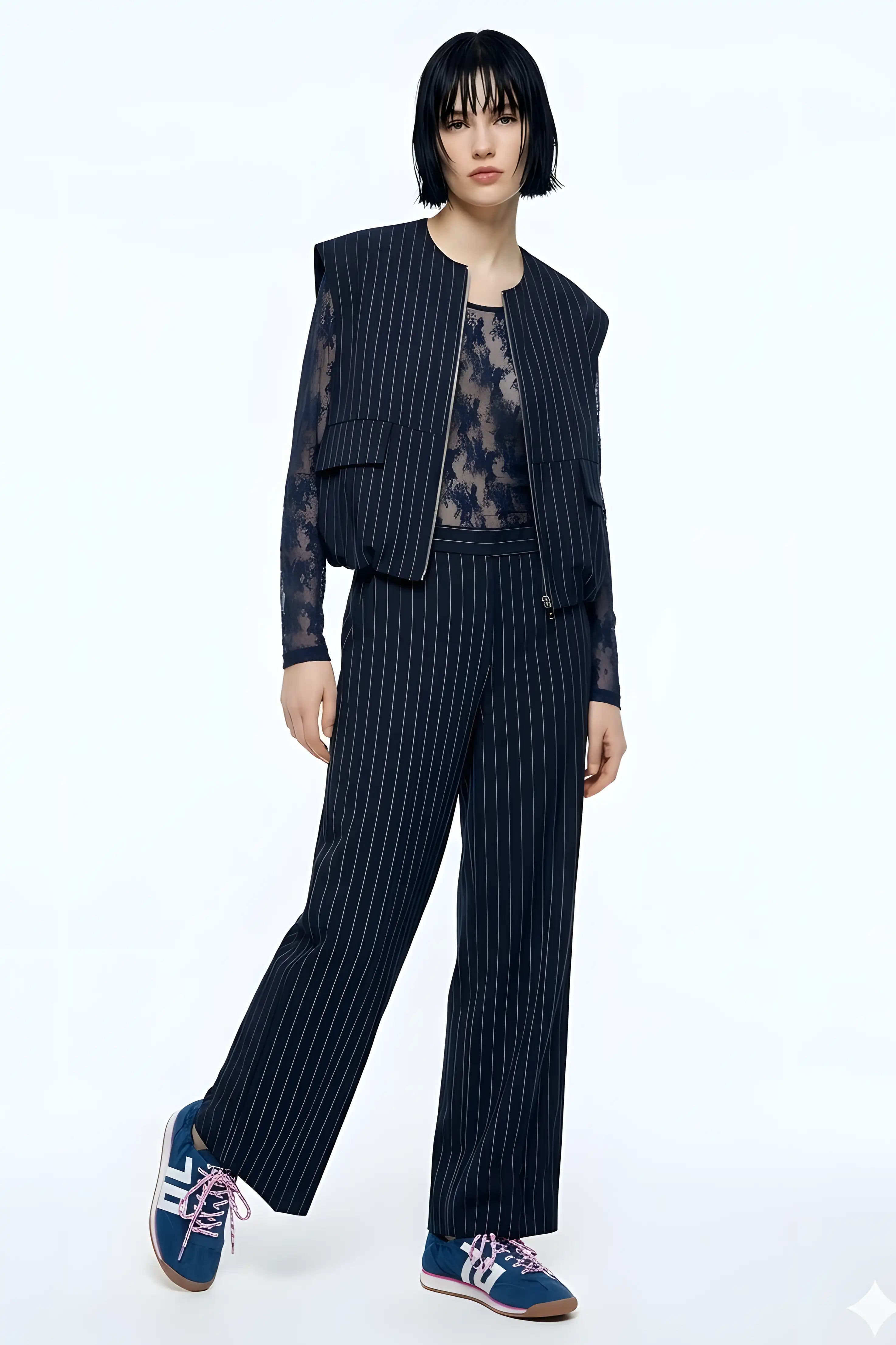 Gilet zippé Imperial sans manches à fines rayures bleu foncé