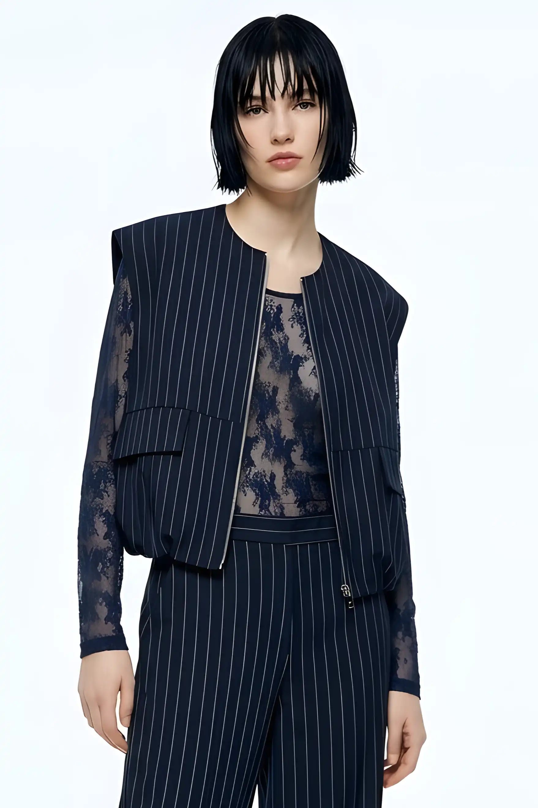 Gilet zippé Imperial sans manches à fines rayures bleu foncé