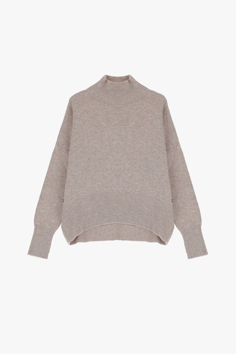 Pull col montant oversize Dixie beige