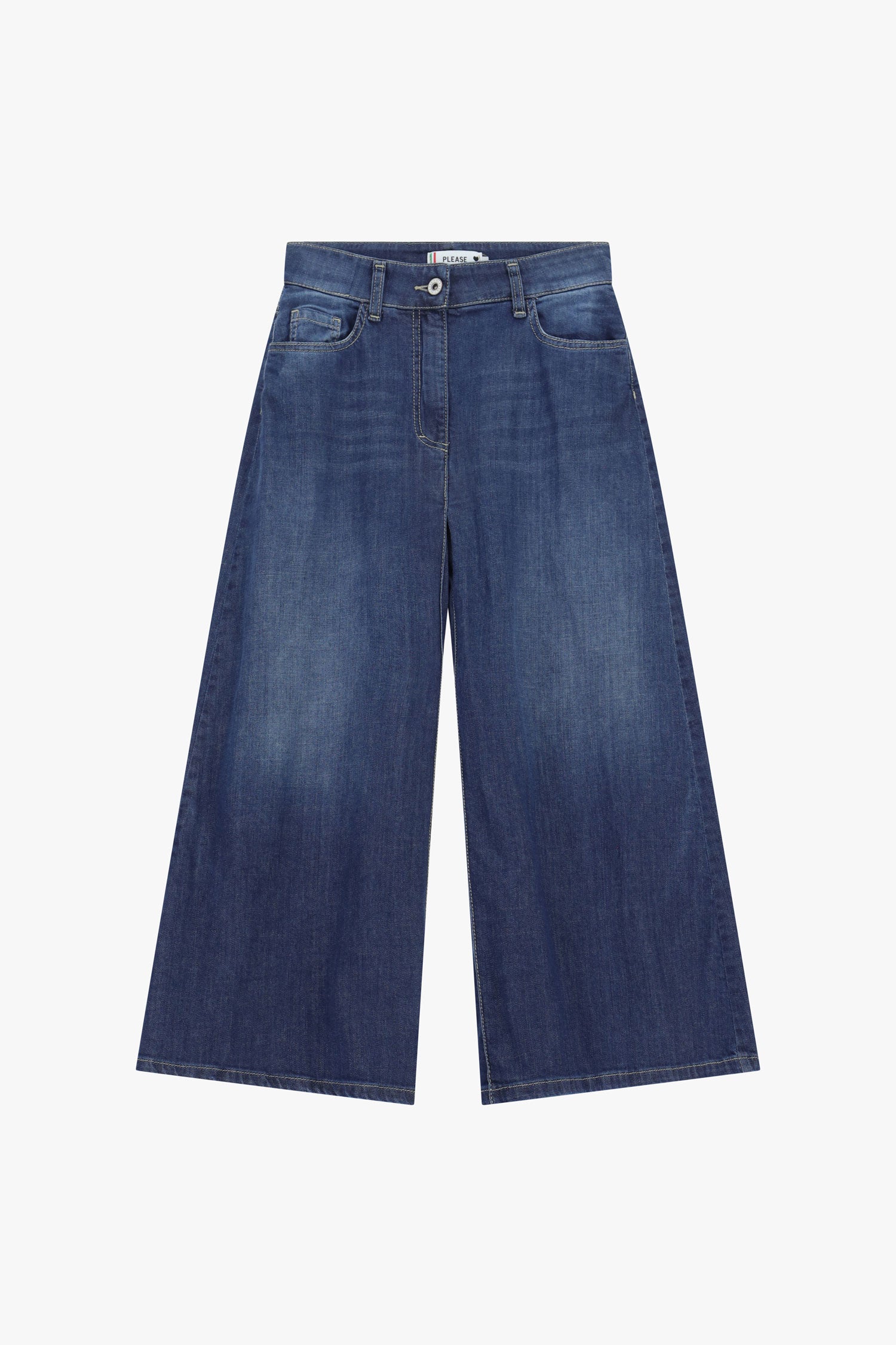 Jean large taille haute en denim bleu Please