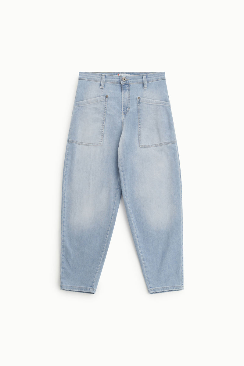 Jean carotte taille haute Please rayures Denim bleu clair