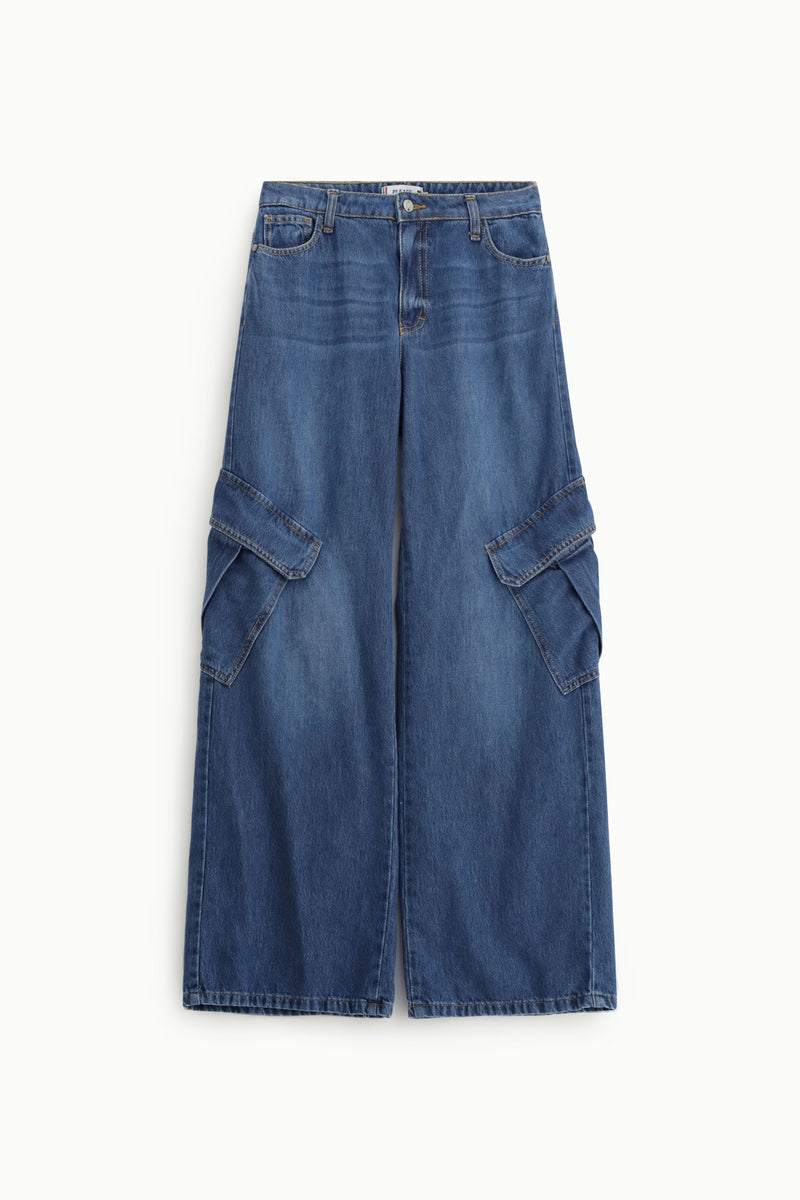 Jean cargo large Please à poches Denim bleu
