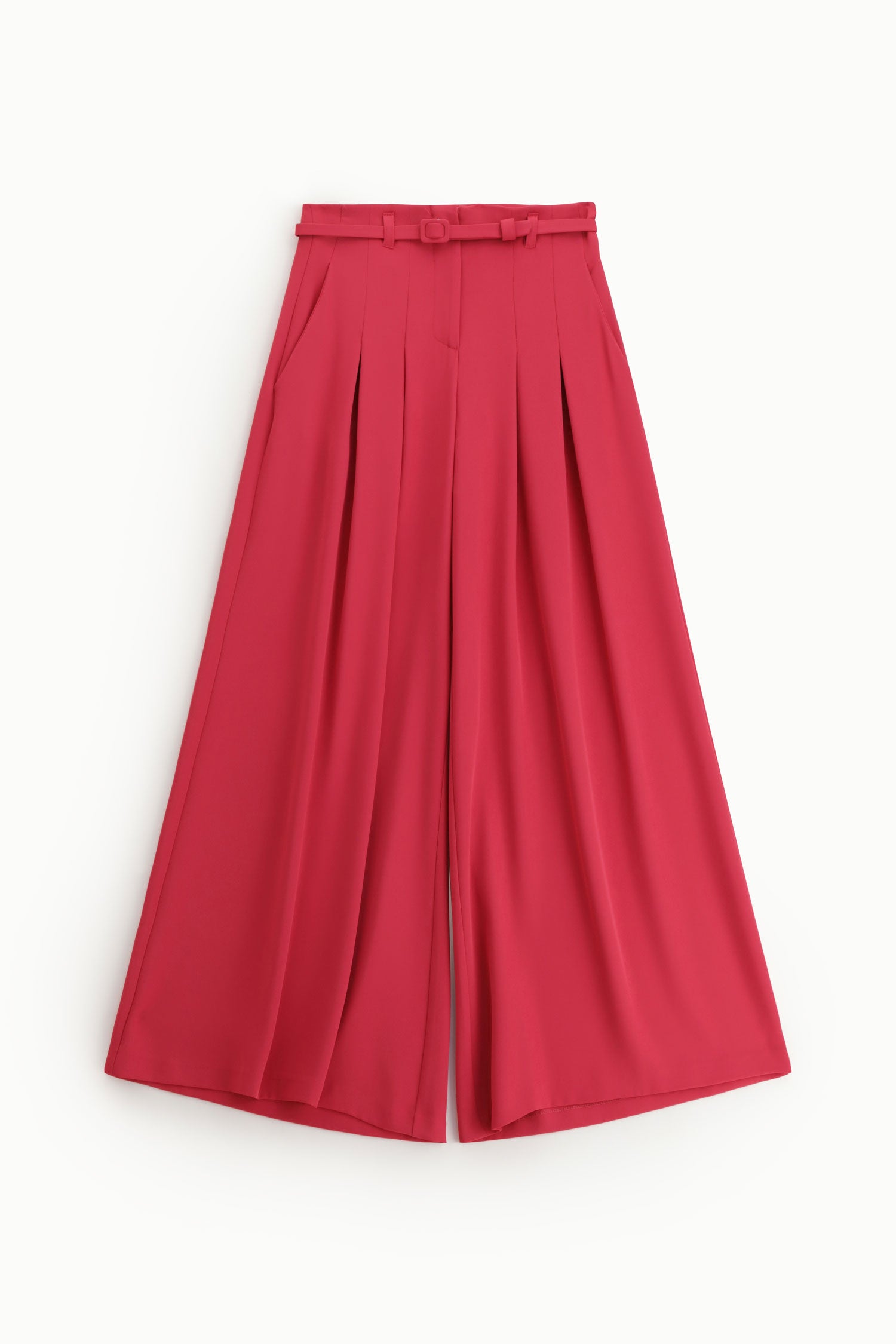 Pantalon large Imperial rose framboise taille haute avec ceinture