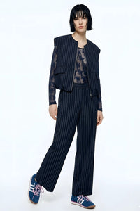 Pantalon droit Imperial à fines rayures bleu marine