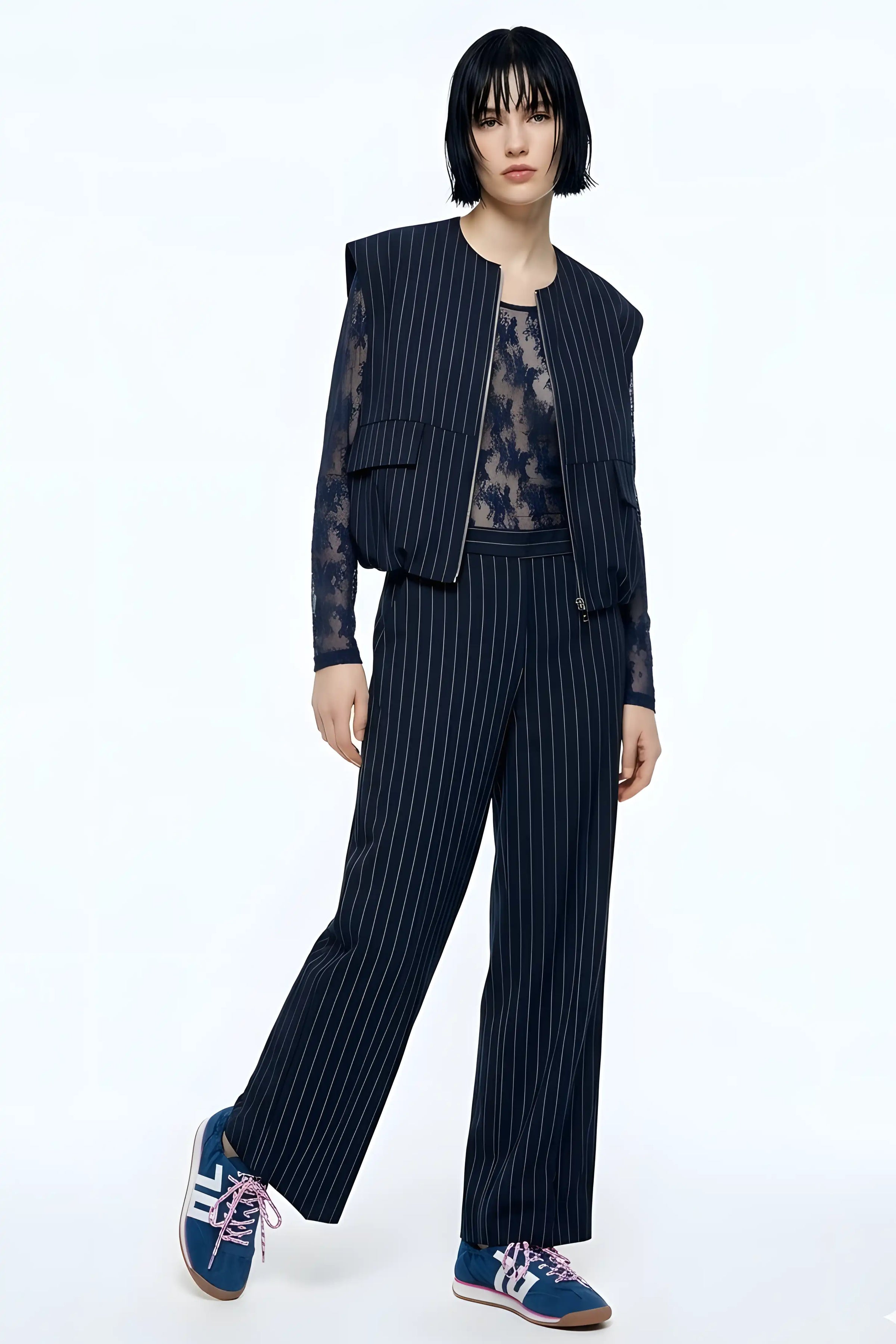 Pantalon droit Imperial à fines rayures bleu marine