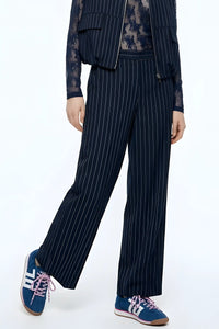 Pantalon droit Imperial à fines rayures bleu marine