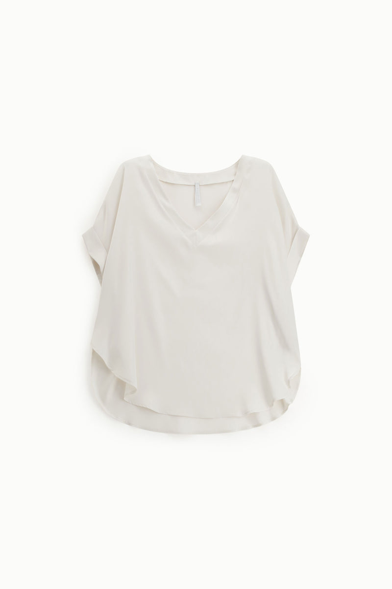 Blouse fluide Imperial col V manches courtes Blanc