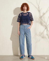 Top court Imperial en tulle brodé Navy
