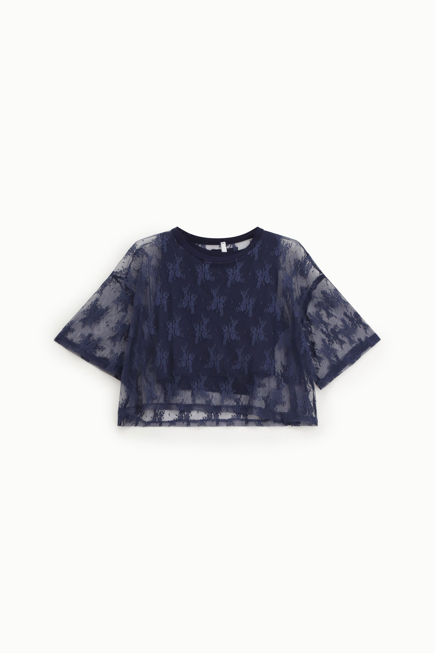 Top court Imperial en tulle brodé Navy