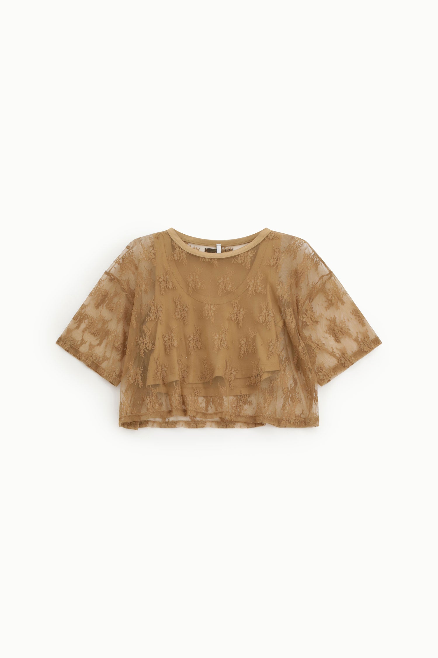 Top court Imperial en tulle brodé Tabacco