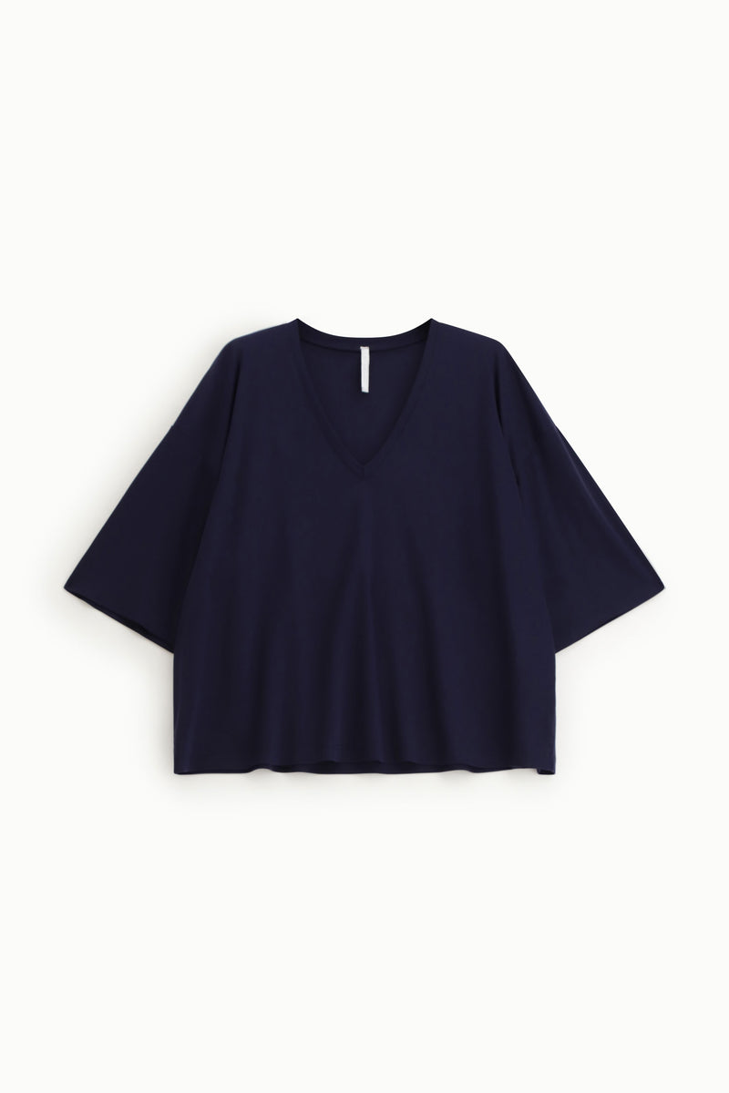 Top fluide Imperial bleu marine à col V et manches courtes