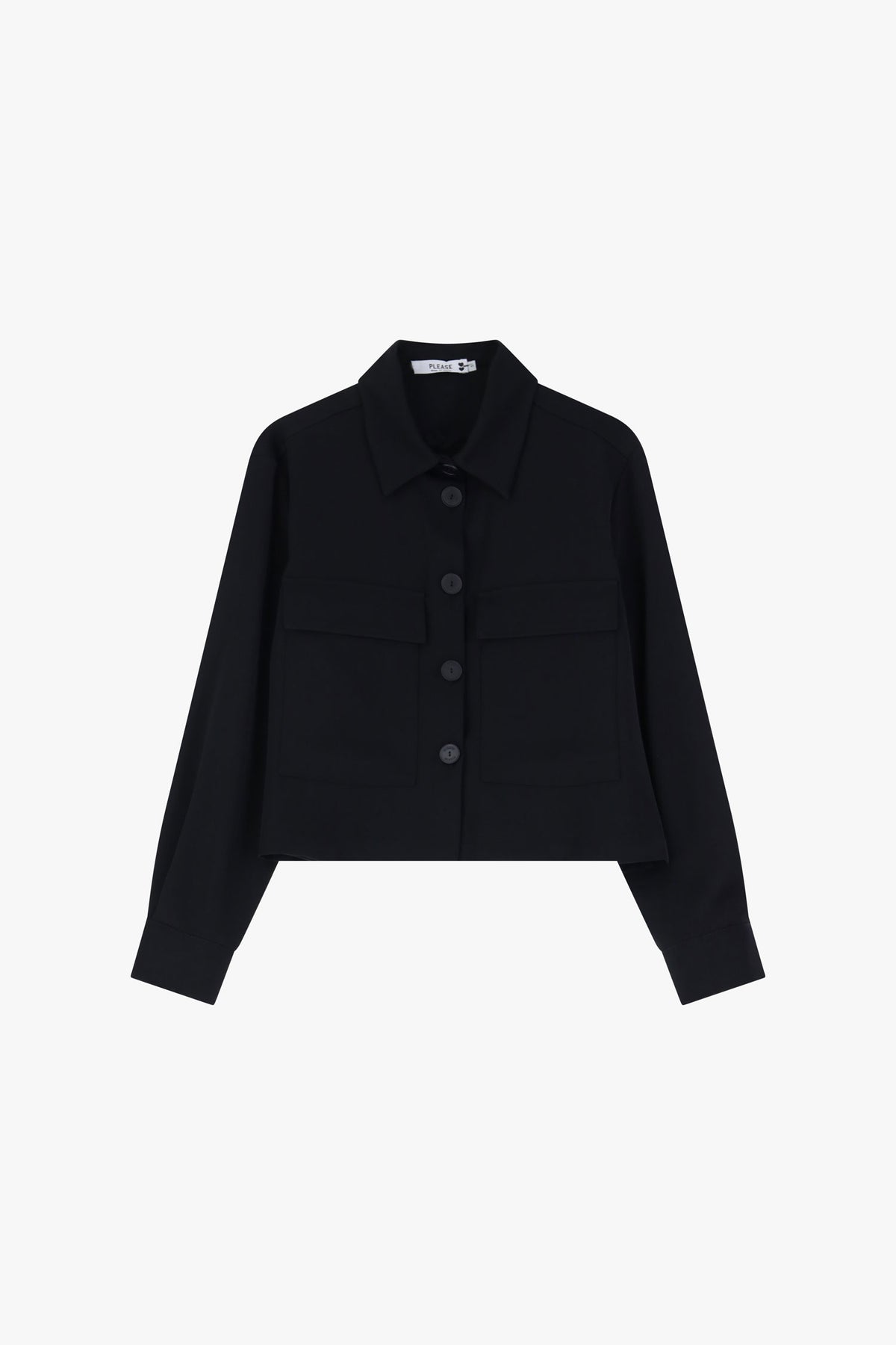 Veste courte noire à poches plaquées 
Please