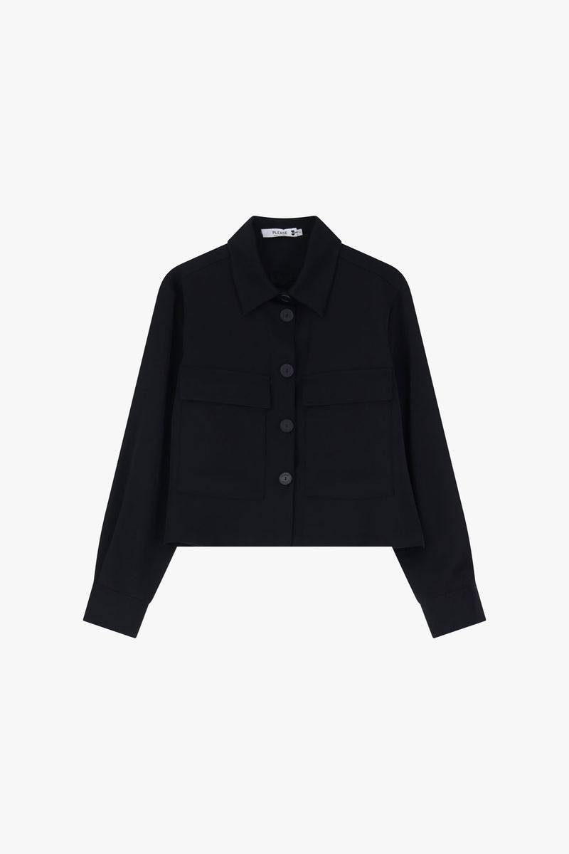 Veste courte noire à poches plaquées 
Please