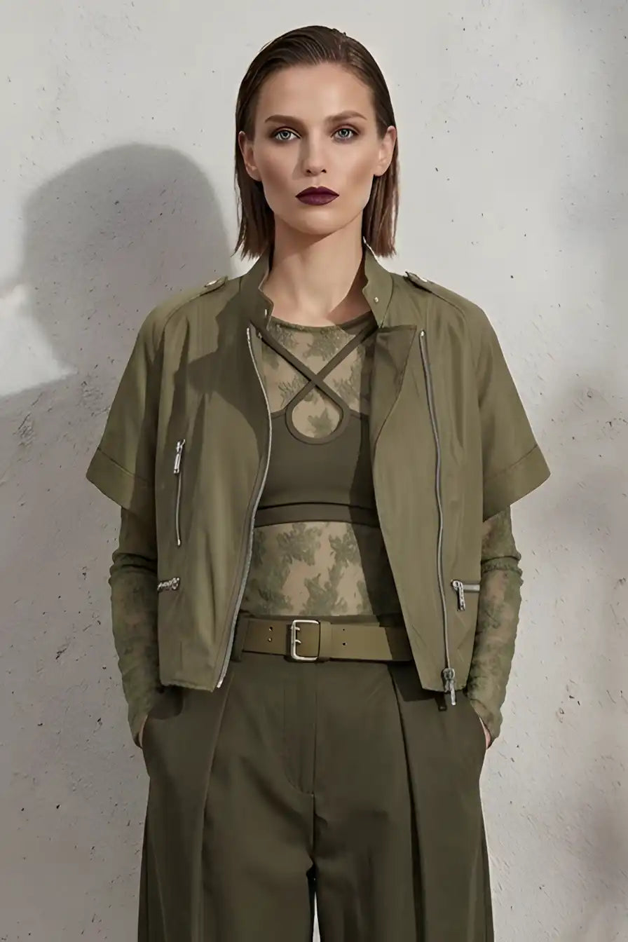 Blouson esprit biker en cuir Imperial Kaki