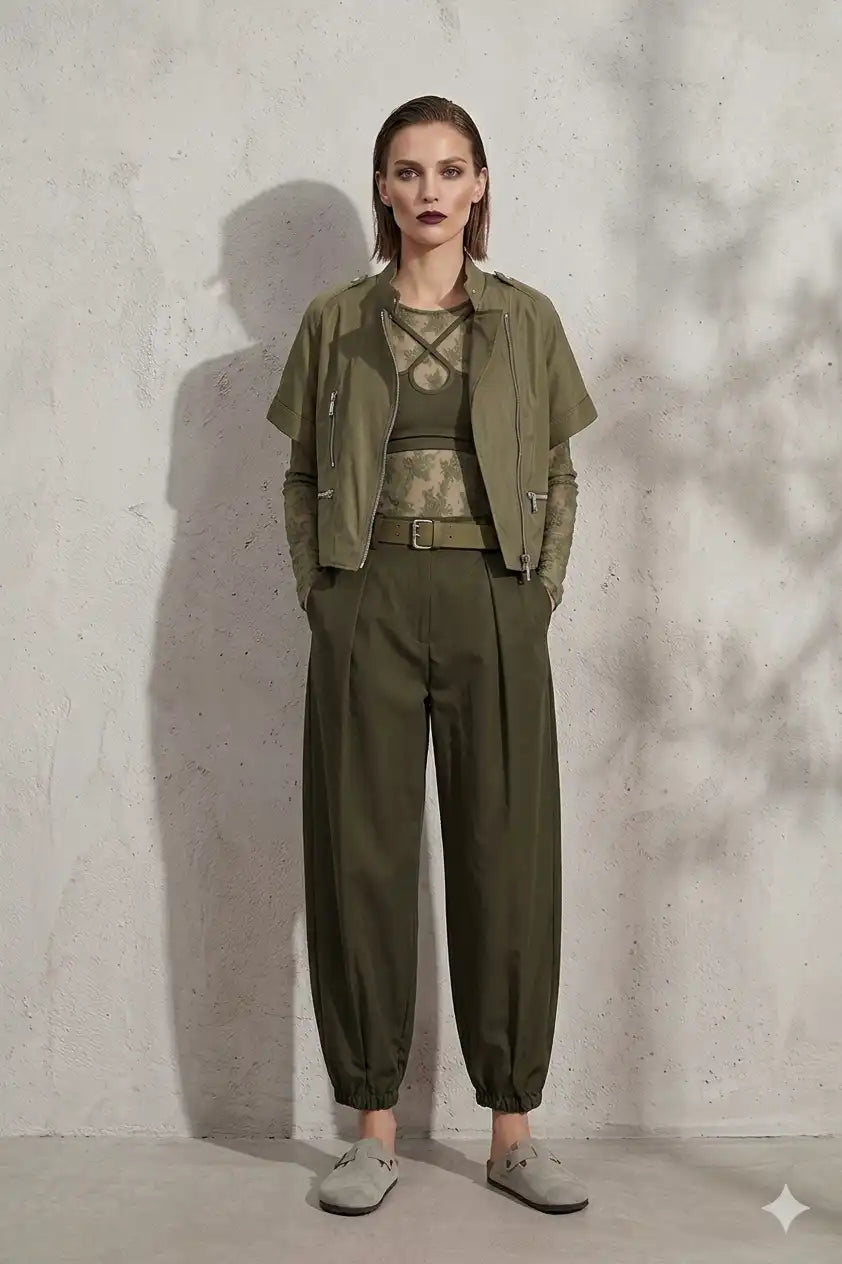 Blouson esprit biker en cuir Imperial Kaki