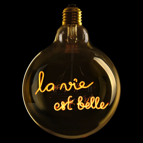 Ampoule décorative led et socle noir sans fil - La vie est belle Référence  : CD_Amp60A