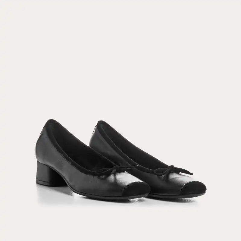 Ballerines à talons Reqins Kyriel Cuir/Cuir Velours Noir