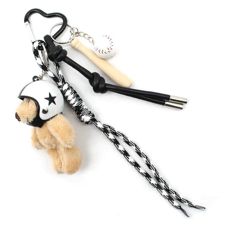 Bijou/Grigri de sac Nounours casque Blanc