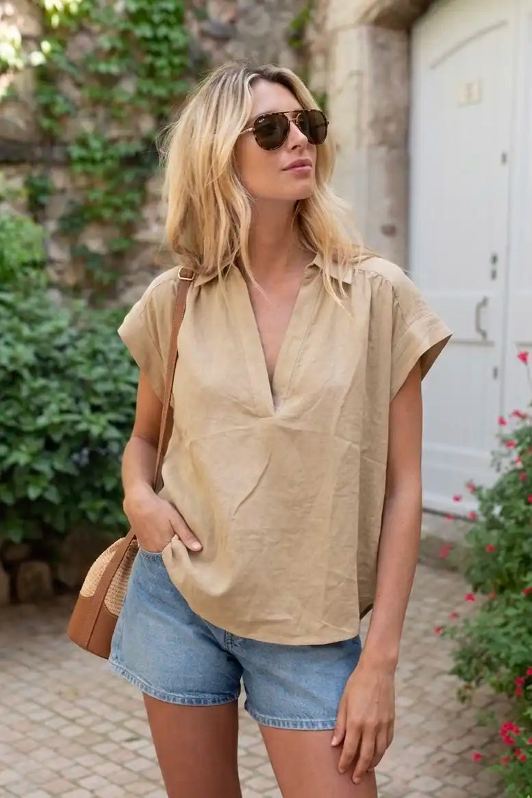 Blouse St Tropez voile de coton Beige