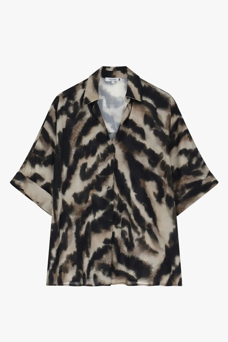 Blouse à manches courtes Please Imprimé Beige