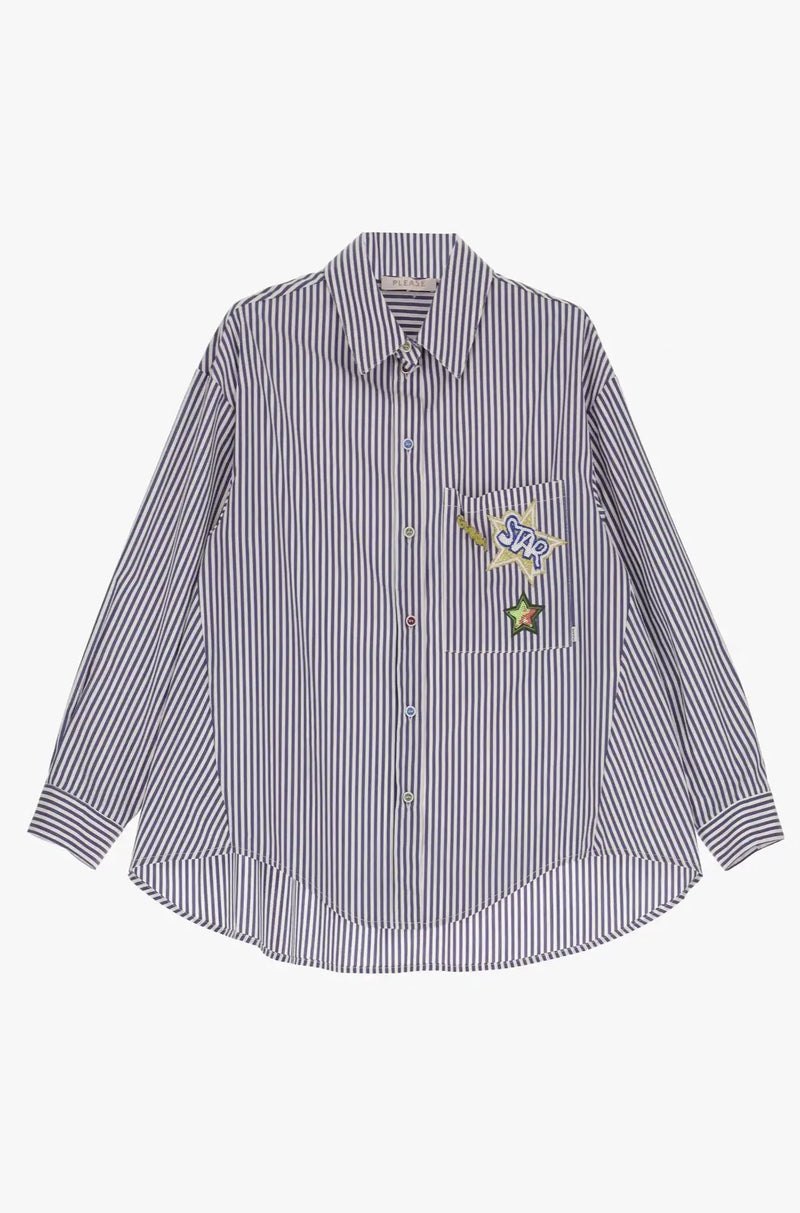 Chemise Please à rayures et écussons Blu