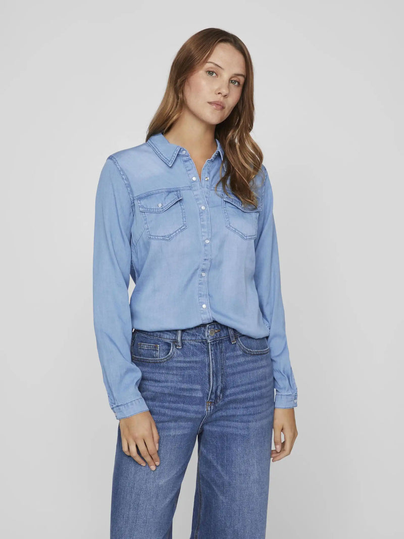 Chemise Vila en jean Vibista Medium Blue Denim Livraison gratuite