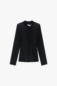 Top col drapé Dixie manches longues Nero