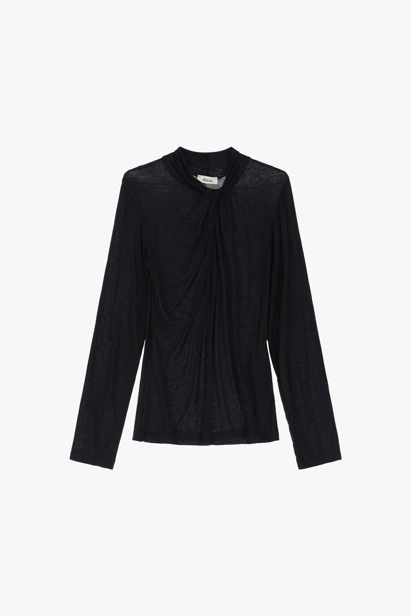 Top col drapé Dixie manches longues Nero