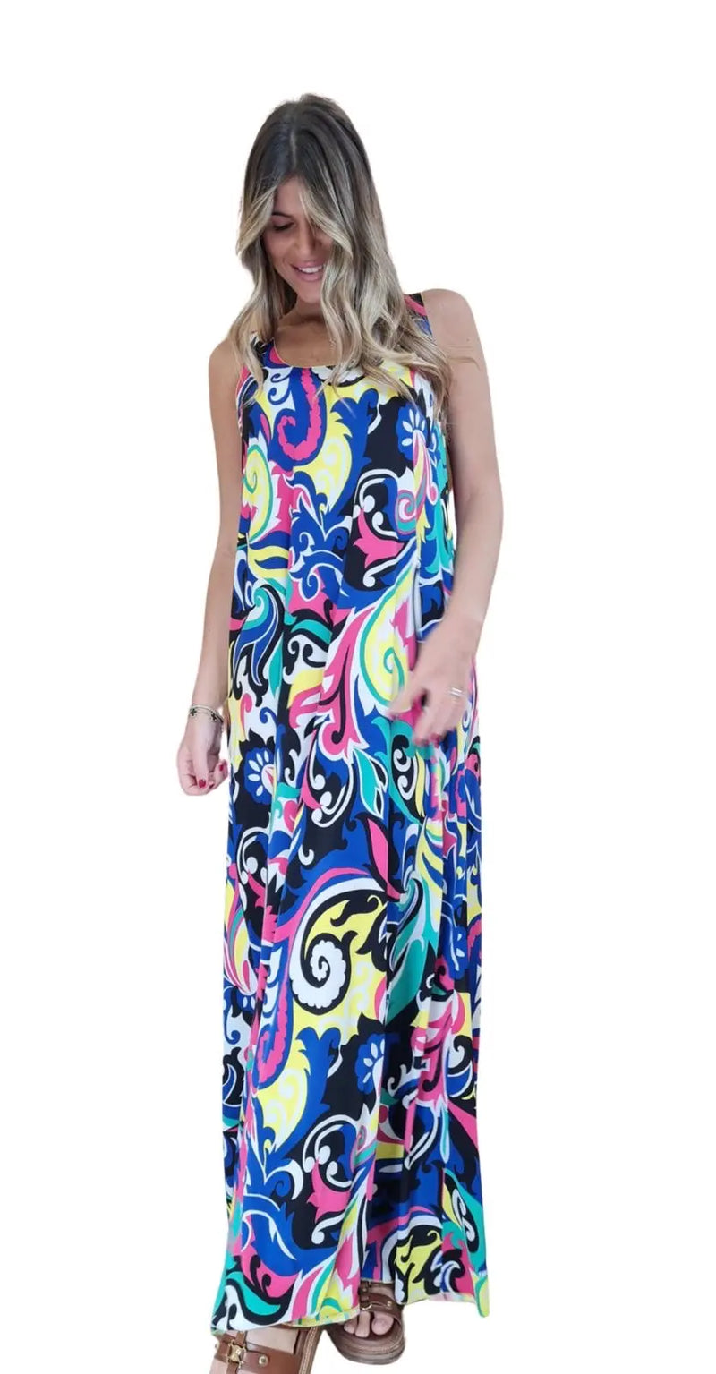 Robe longue débardeur Imprimé Multicolore