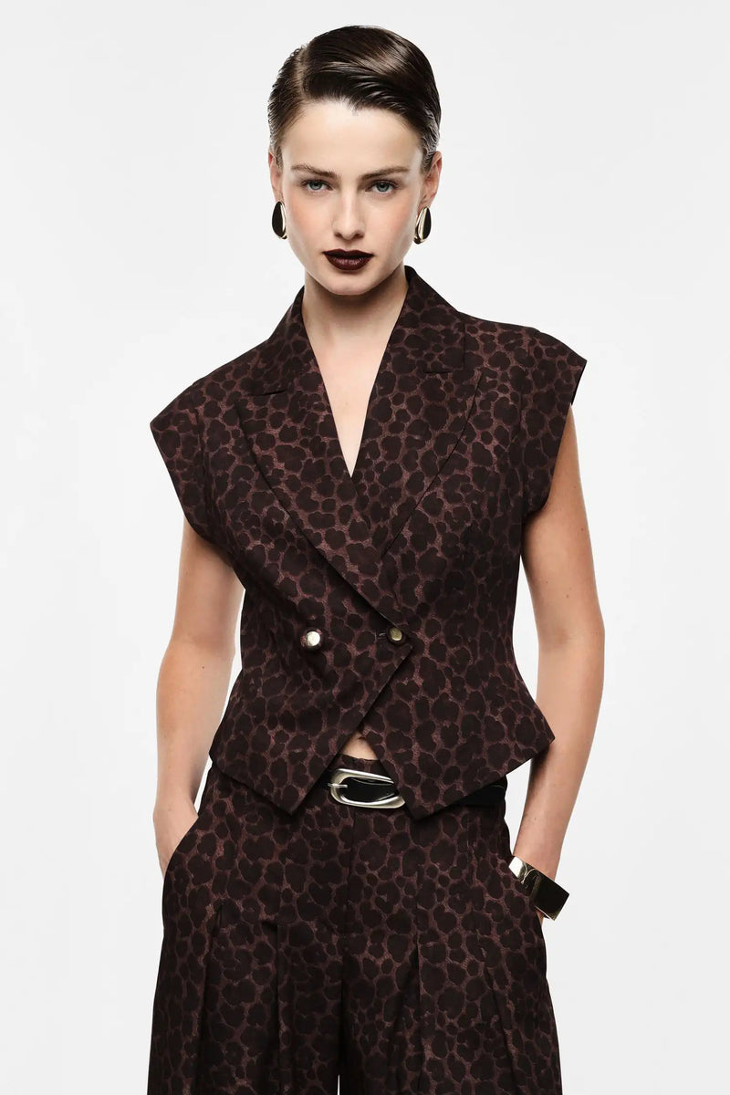 Gilet Imperial tailleur croisé Léopard Moro
