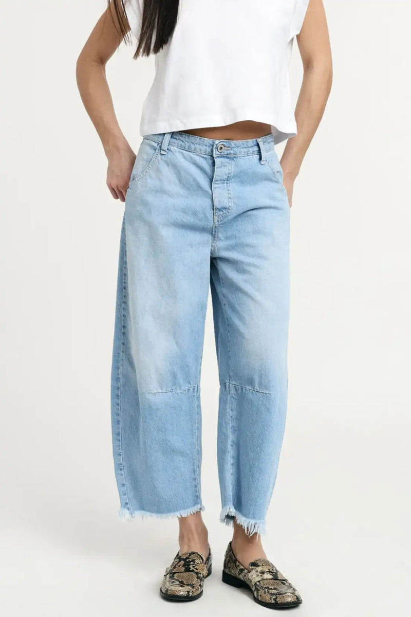 Jean baloon Please ourlet effiloché Blu Denim