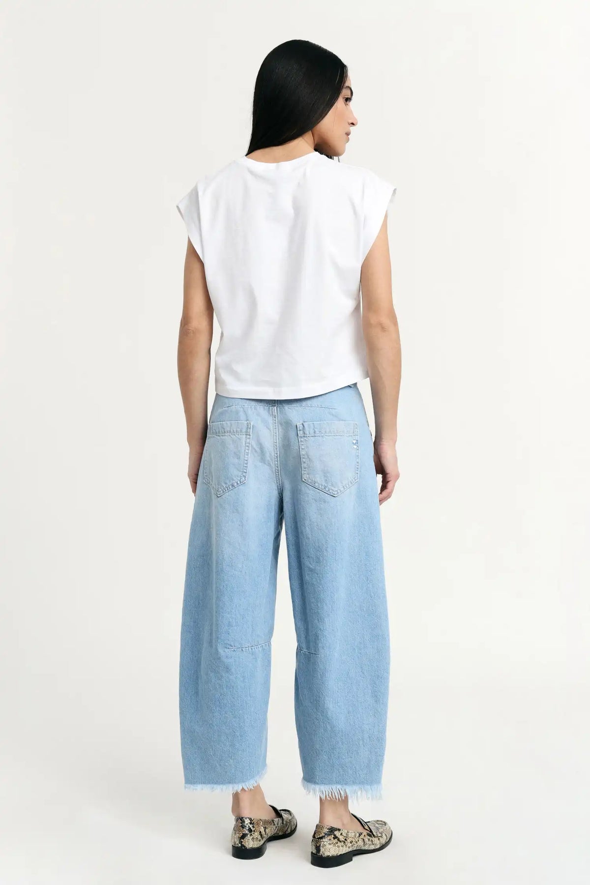 Jean baloon Please ourlet effiloché Blu Denim