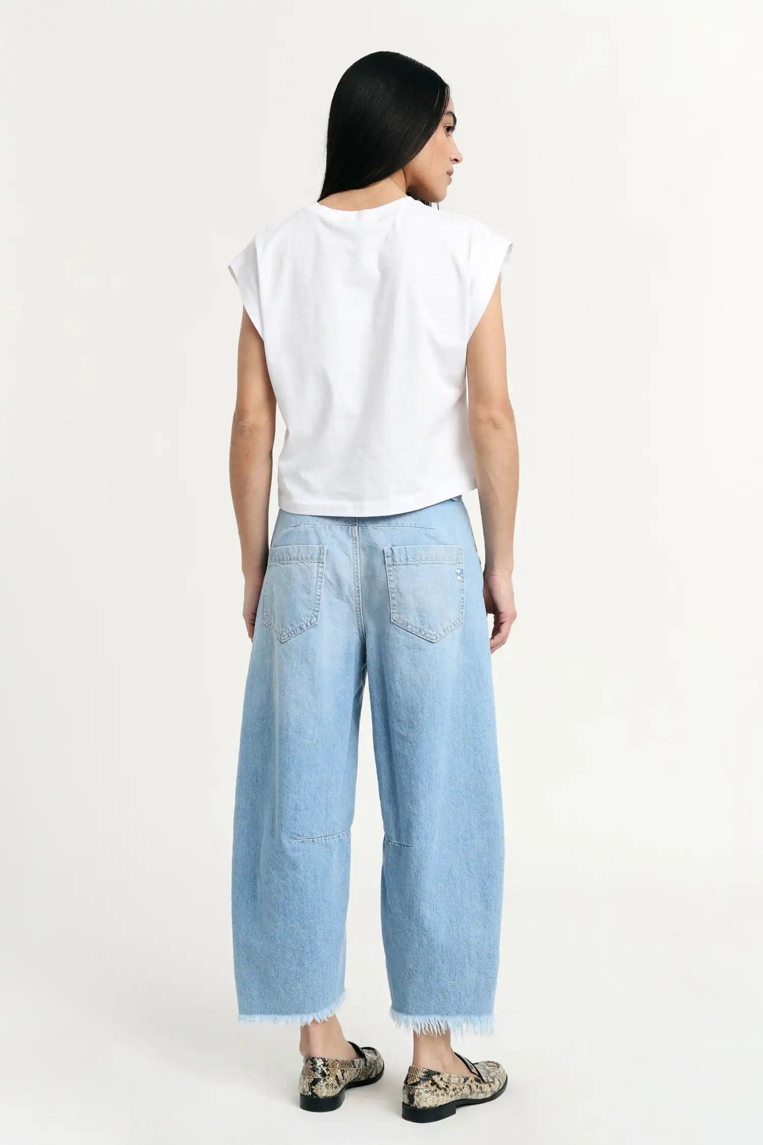 Jean baloon Please ourlet effiloché Blu Denim