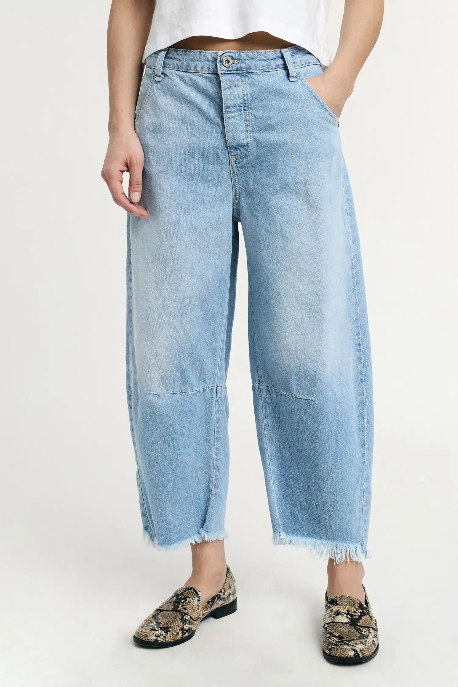 Jean baloon Please ourlet effiloché Blu Denim