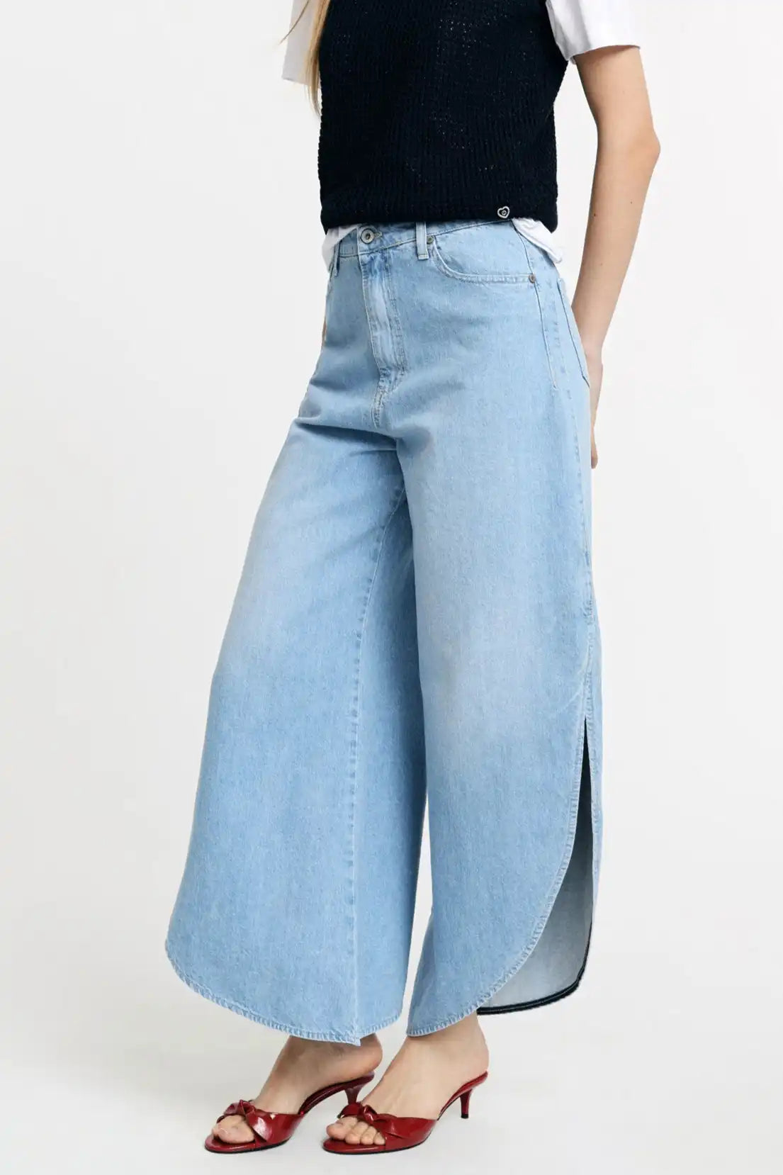 Jean large Please à fentes latérales Blu Denim