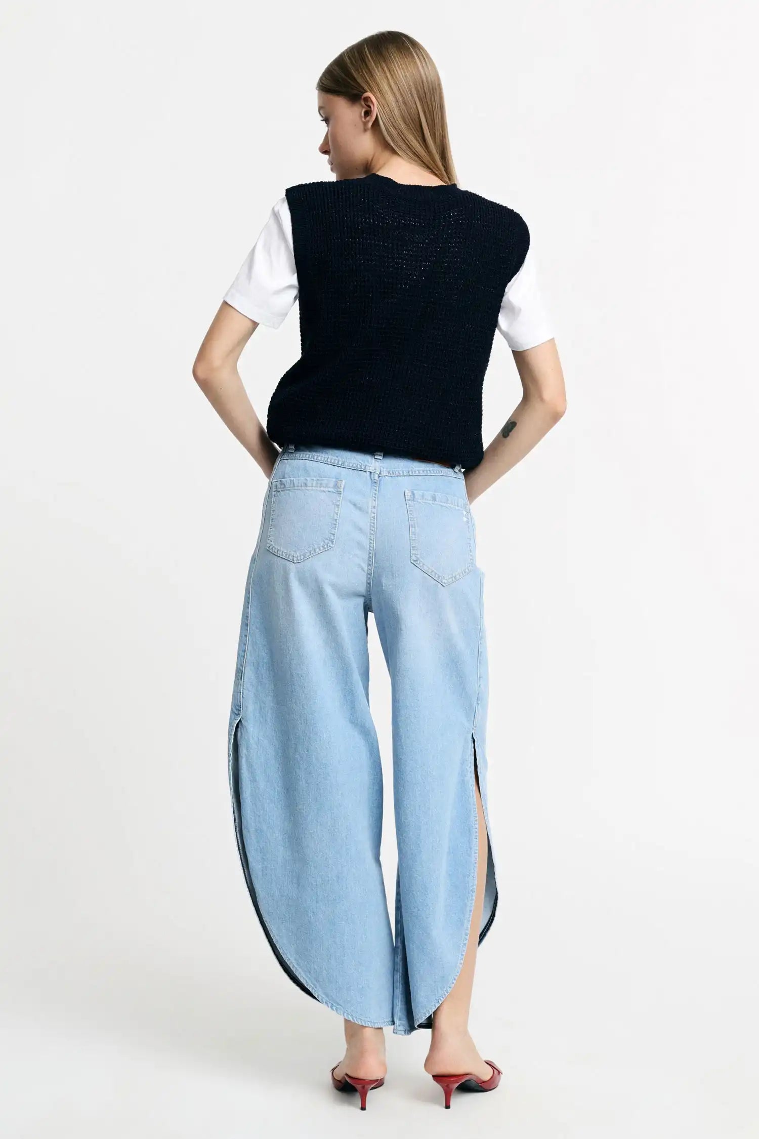 Jean large Please à fentes latérales Blu Denim