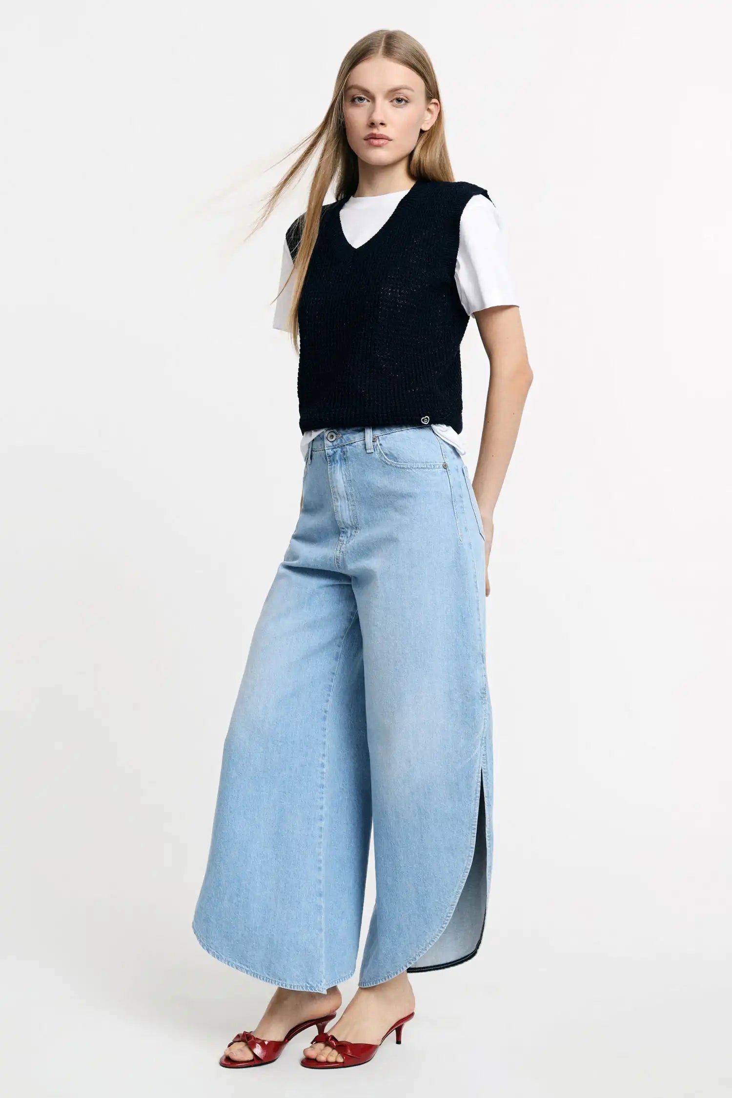 Jean large Please à fentes latérales Blu Denim